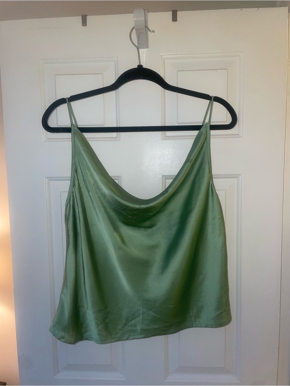 Satin Cowl Neck Camisole Tank Top - Green